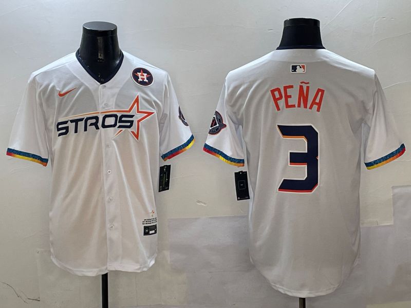 Men Houston Astros #3 Pena White Fourth generation Joint Name 2025 Nike MLB Jersey style 4->houston astros->MLB Jersey